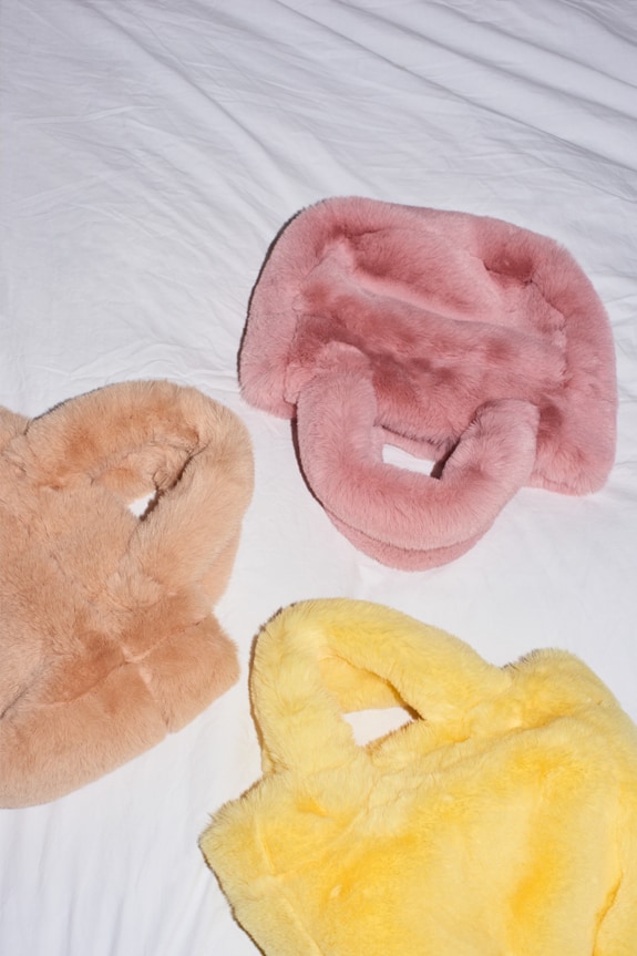 3x Ushanka bag, sand, old rose and banana yellow, 1000% fluffie