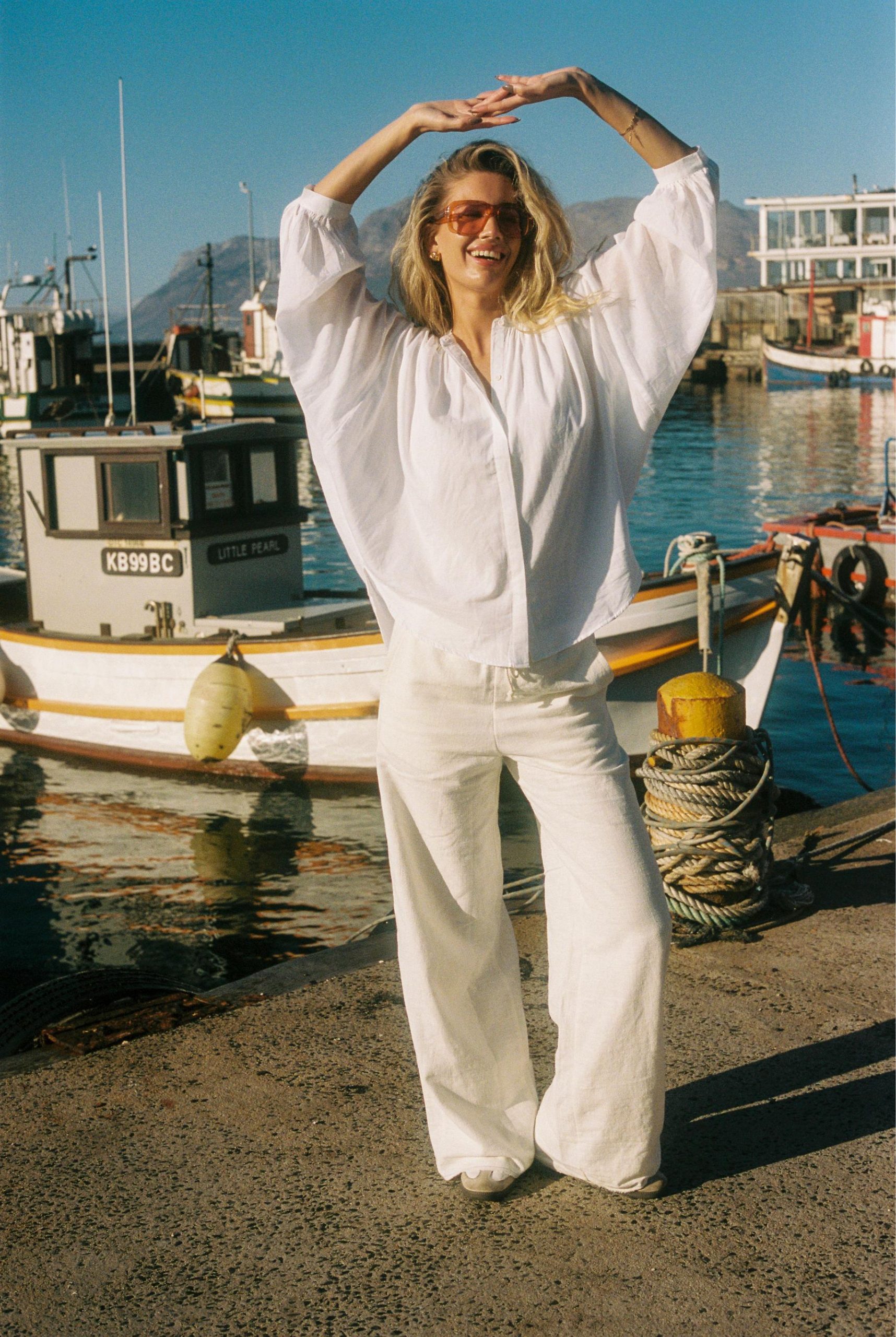 SEA linen cotton all-in-one シー RIE リネン 白 Riley Pants Linen - Sea Me Happy